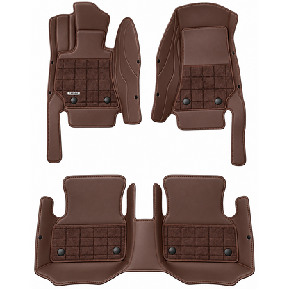 DARK BROWN AND RED HALF COIL DOUBLE LAYER NAPPA LEATHER CAR MATS SET