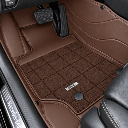 DARK BROWN AND RED HALF COIL DOUBLE LAYER NAPPA LEATHER CAR MATS SET