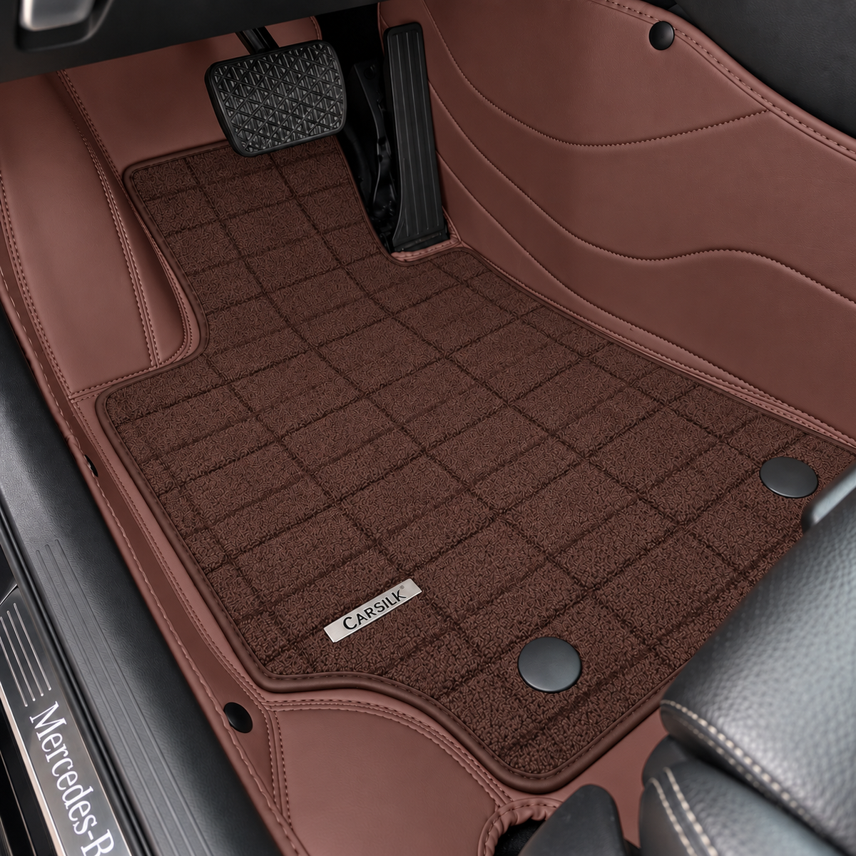 DARK BROWN AND BROWN FULL COIL DOUBLE LAYER NAPPA LEATHER CAR MATS SET