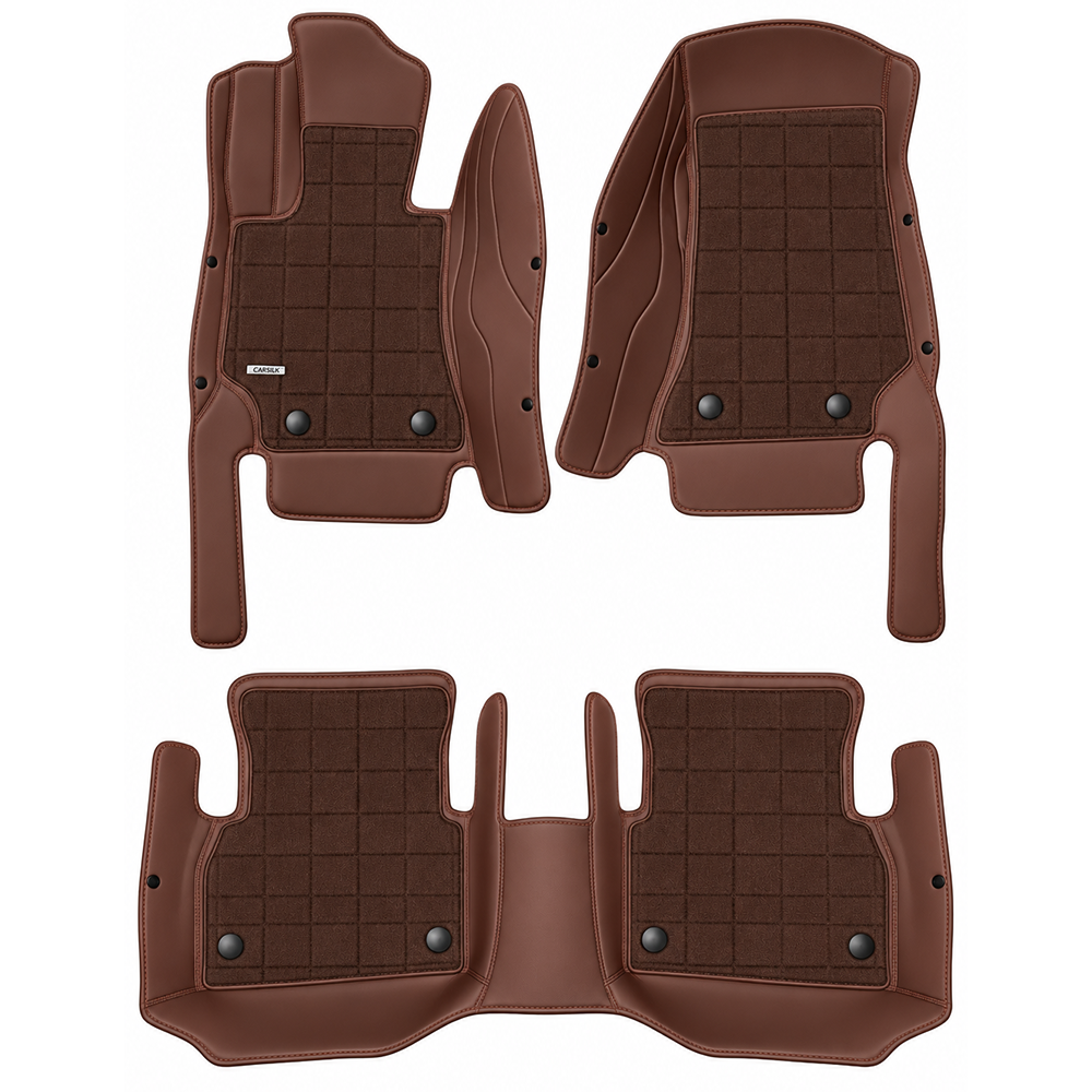 DARK BROWN AND BROWN FULL COIL DOUBLE LAYER NAPPA LEATHER CAR MATS SET