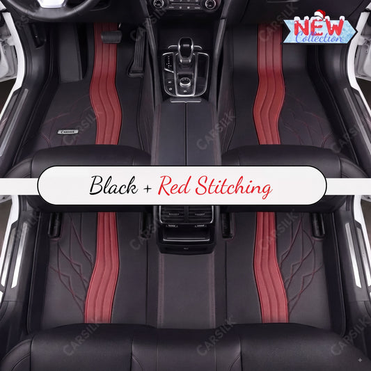 BLACK AND RED NAPPA LEATHER CAR MATS SET