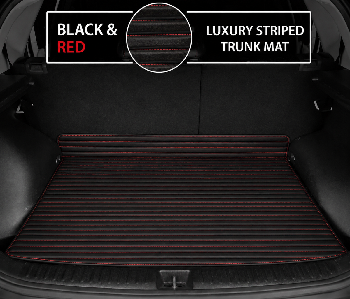 BLACK & RED STITCHING STRIPE LUXURY BASE TRUNK CAR MATS