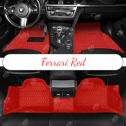 FERRARI RED DOUBLE STITCHING DIAMOND LUXURY CAR MATS SET - Carsilks 