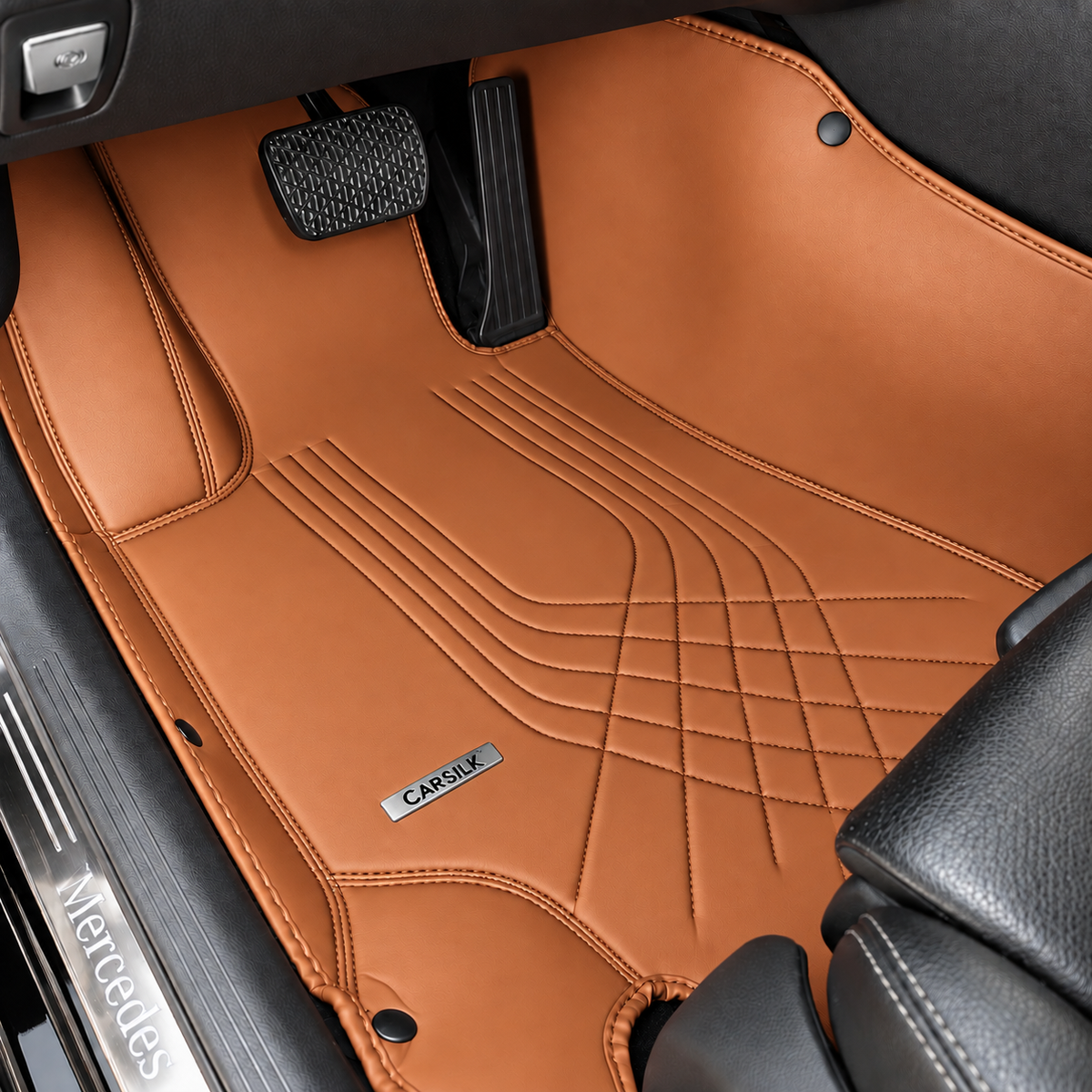 BROWN LINE STYLE NAPPA LEATHER CAR MATS SET