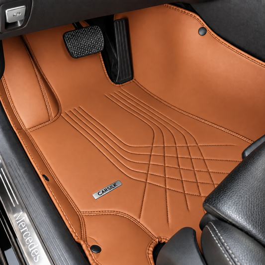 BROWN LINE STYLE NAPPA LEATHER CAR MATS SET