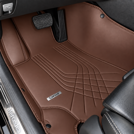 DARK BROWN LINE STYLE NAPPA LEATHER CAR MATS SET