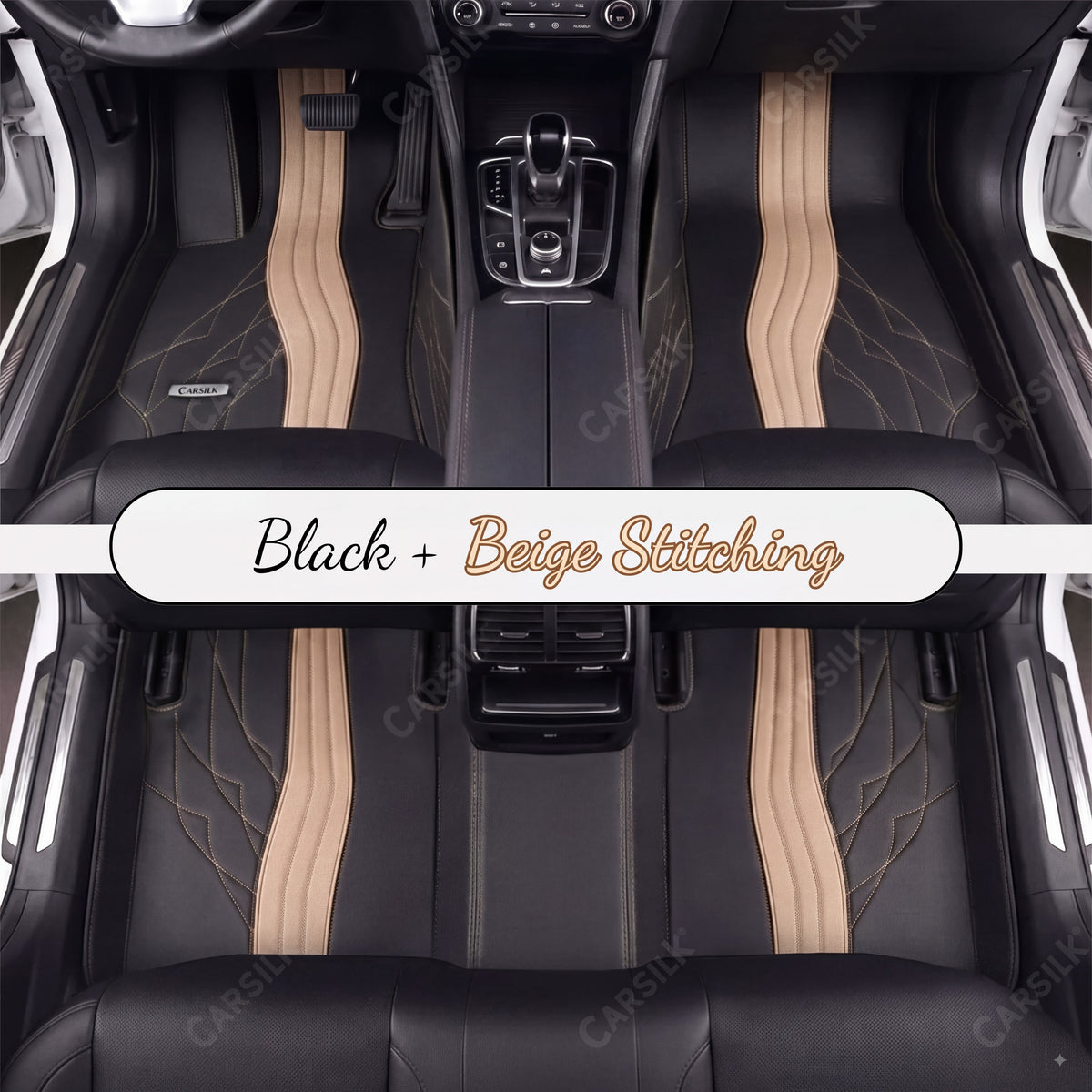 BLACK AND BEIGE NAPPA LEATHER CAR MATS SET