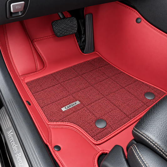 RED AND RED HALF COIL DOUBLE LAYER NAPPA LEATHER CAR MATS SET
