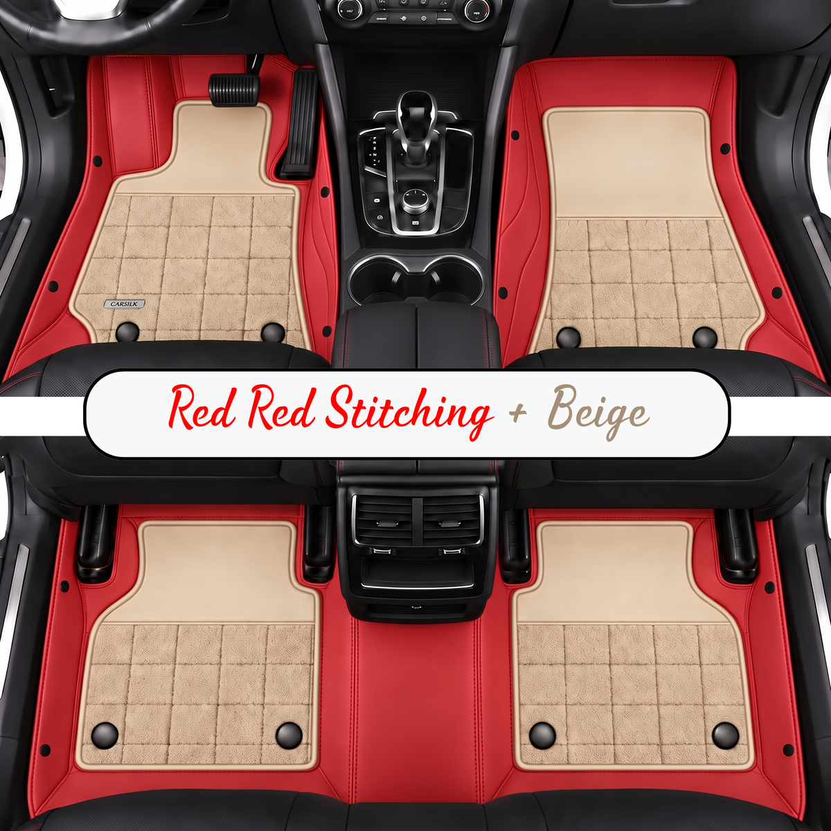 RED AND BEIGE HALF COIL DOUBLE LAYER NAPPA LEATHER CAR MATS SET
