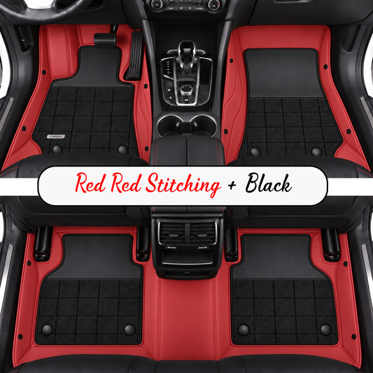 RED AND BLACK HALF COIL DOUBLE LAYER NAPPA LEATHER CAR MATS SET