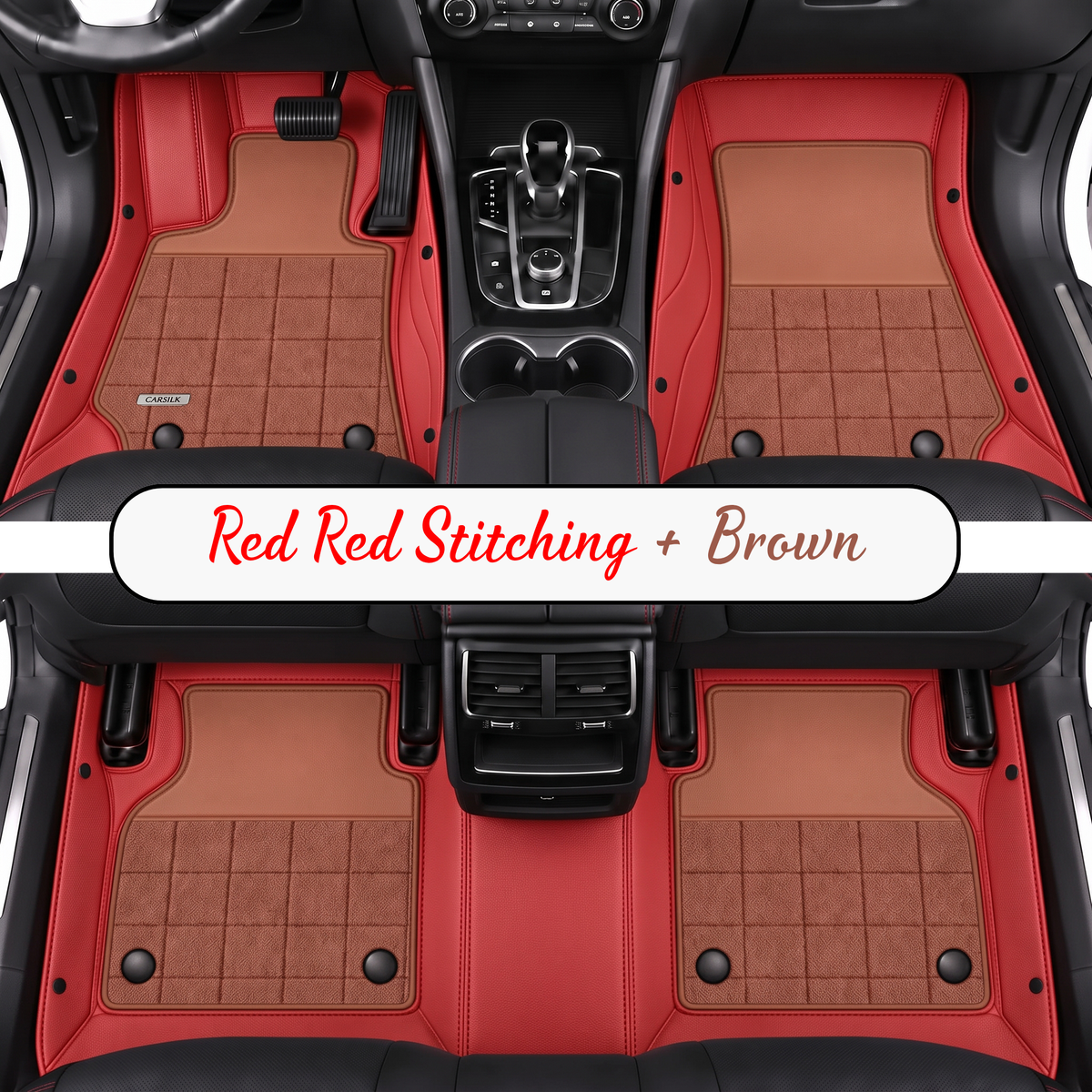 RED AND BROWN  HALF COIL DOUBLE LAYER NAPPA LEATHER CAR MATS SET (Copy)