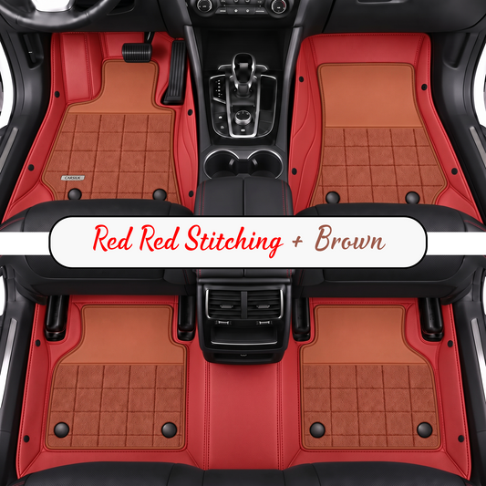 RED AND BROWN  HALF COIL DOUBLE LAYER NAPPA LEATHER CAR MATS SET (Copy)