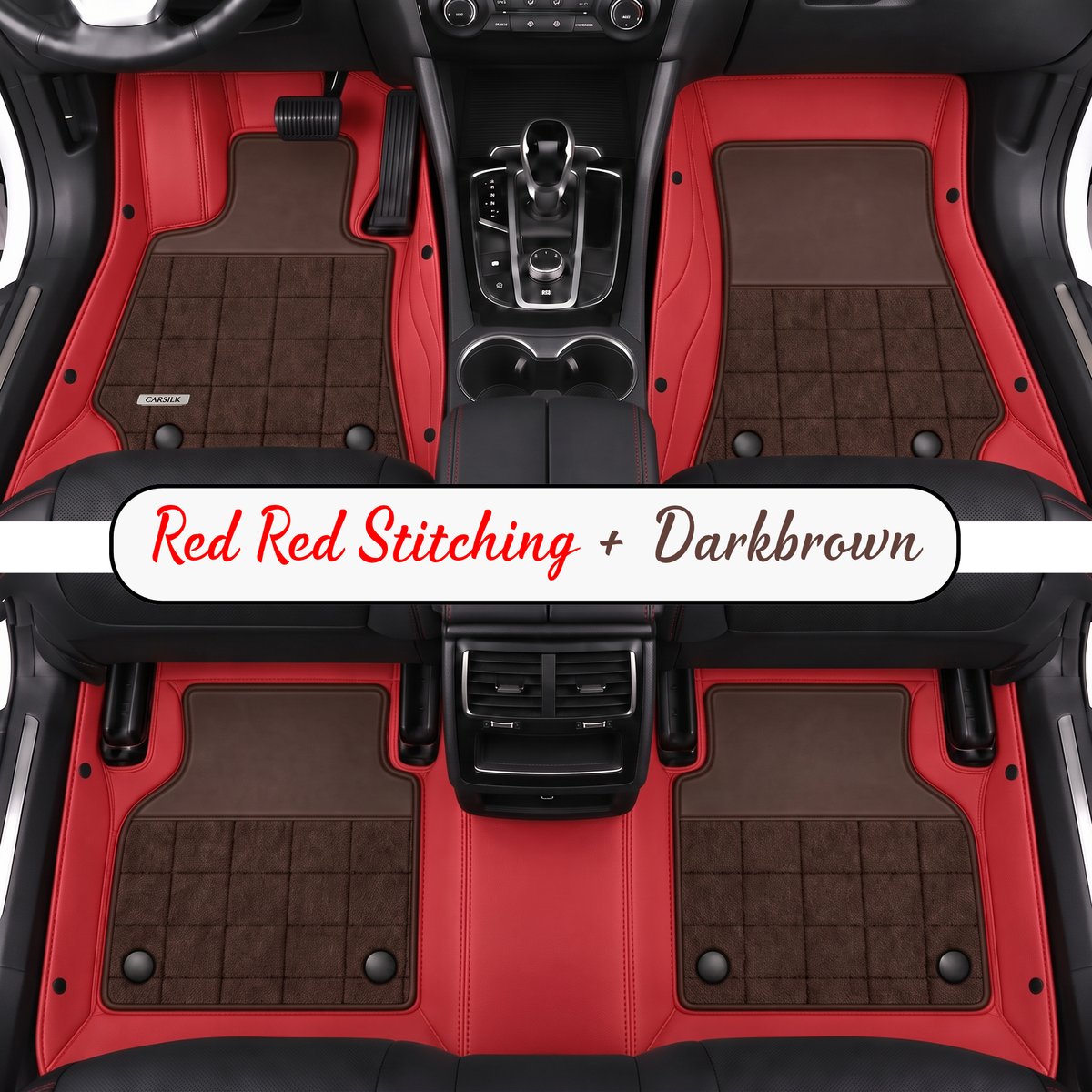 RED AND DARK BROWN HALF COIL DOUBLE LAYER NAPPA LEATHER CAR MATS SET