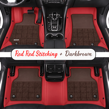 RED AND DARK BROWN HALF COIL DOUBLE LAYER NAPPA LEATHER CAR MATS SET