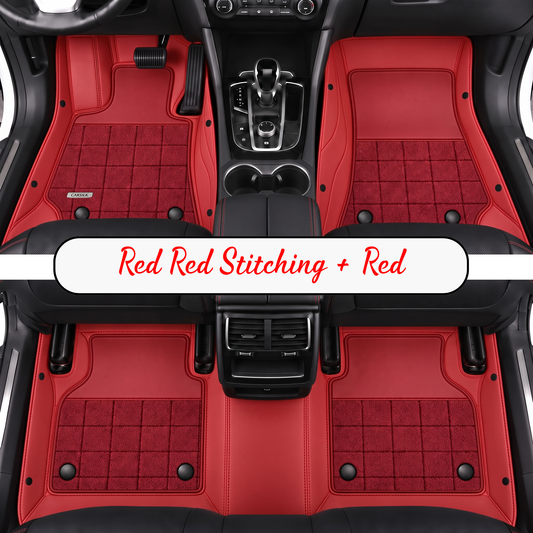 RED AND RED HALF COIL DOUBLE LAYER NAPPA LEATHER CAR MATS SET