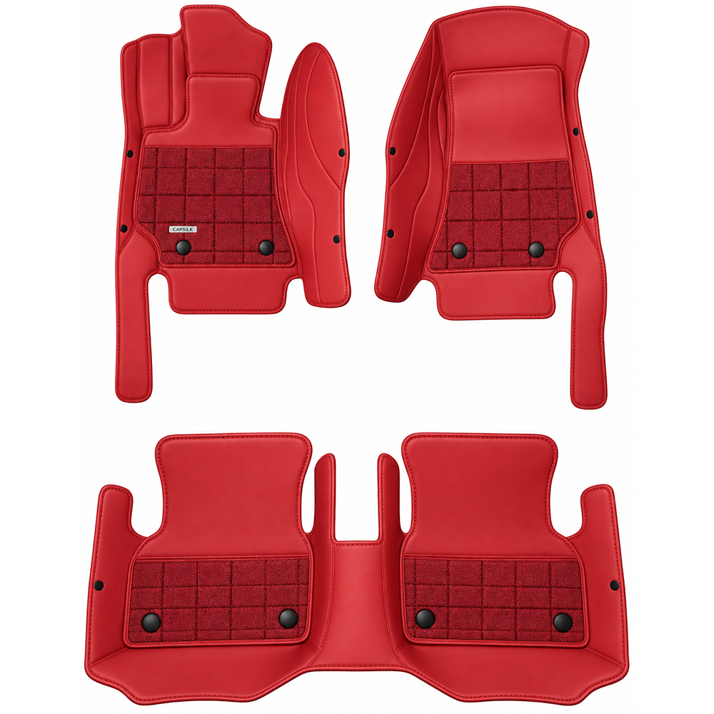 RED AND BEIGE HALF COIL DOUBLE LAYER NAPPA LEATHER CAR MATS SET