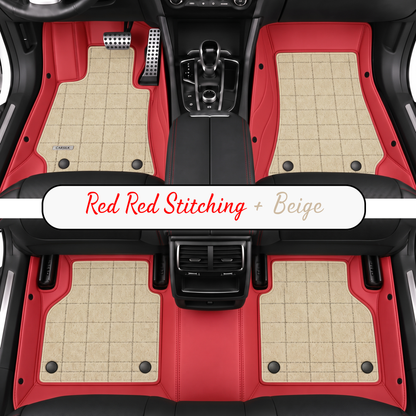 RED AND BEIGE FULL COIL DOUBLE LAYER NAPPA LEATHER CAR MATS SET
