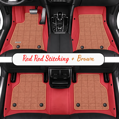RED AND BROWN FULL COIL DOUBLE LAYER NAPPA LEATHER CAR MATS SET