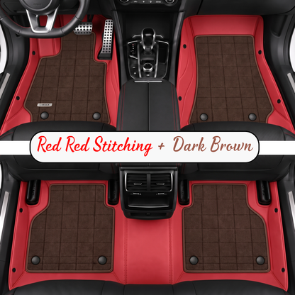 RED AND DARK BROWN FULL COIL DOUBLE LAYER NAPPA LEATHER CAR MATS SET