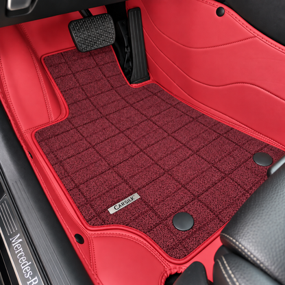 RED AND BEIGE FULL COIL DOUBLE LAYER NAPPA LEATHER CAR MATS SET