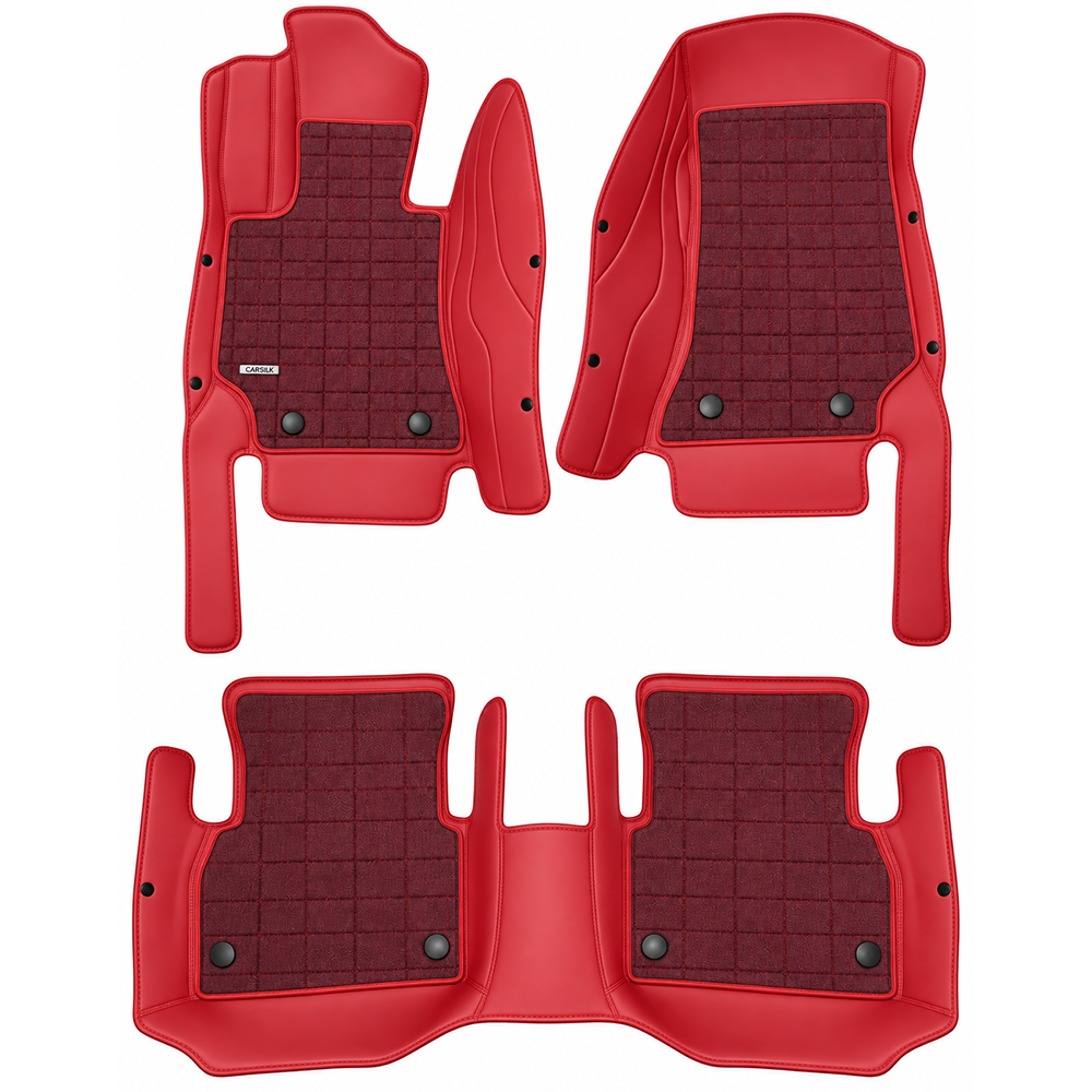 RED AND BEIGE FULL COIL DOUBLE LAYER NAPPA LEATHER CAR MATS SET