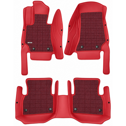 RED AND BEIGE FULL COIL DOUBLE LAYER NAPPA LEATHER CAR MATS SET
