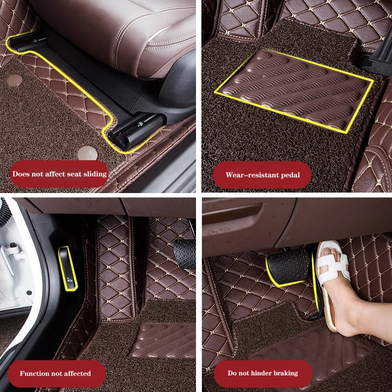 BLACK & RED STITCHING DIAMOND BASE WITH BROWN TOP CARPET DOUBLE LAYER CAR MAT SET