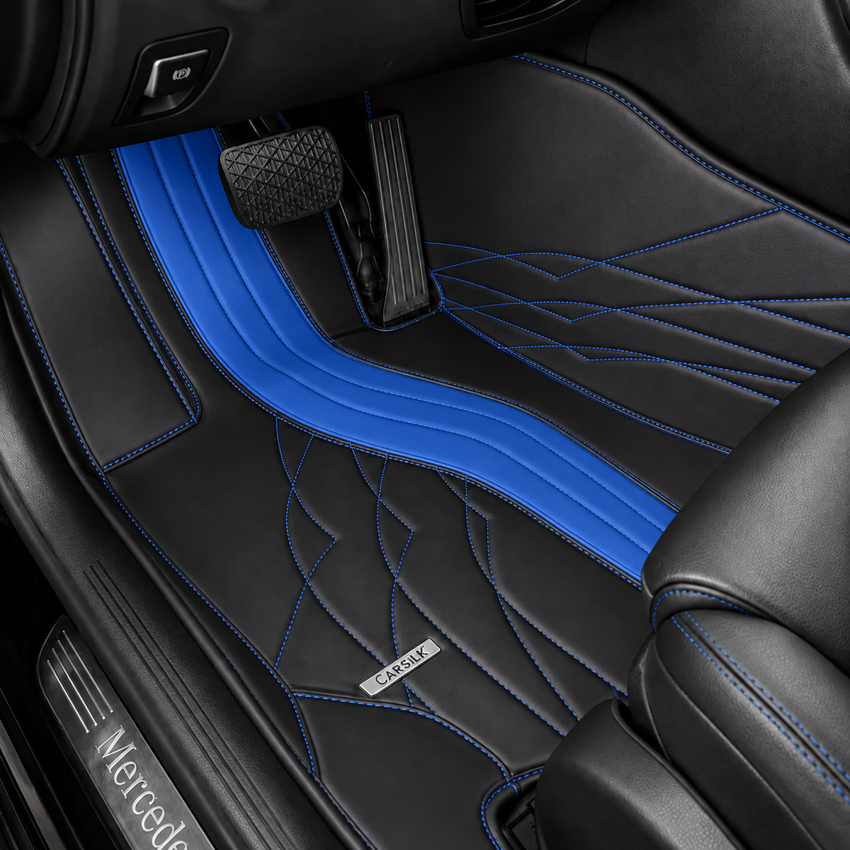BLACK AND BLUE AND BROWN NAPPA LEATHER CAR MATS SET