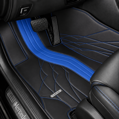 BLACK AND BLUE AND BROWN NAPPA LEATHER CAR MATS SET