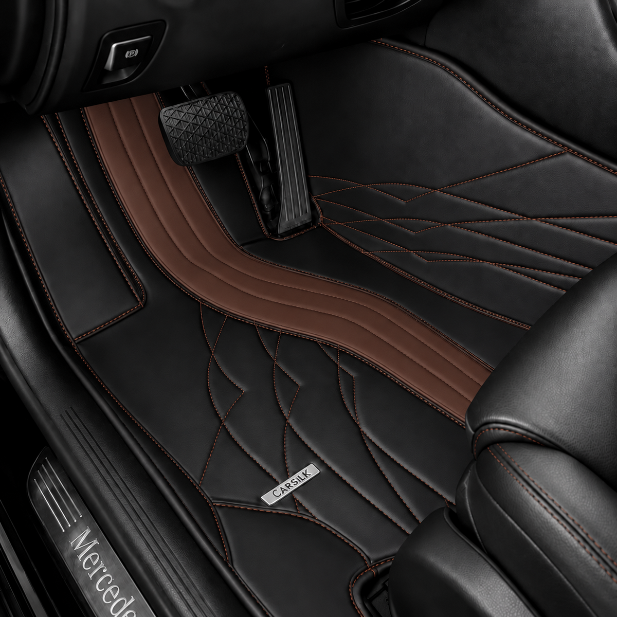 BLACK AND DARK BROWN NAPPA LEATHER CAR MATS SET