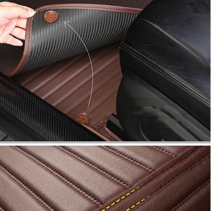 BEIGE & BEIGE STITCHING STRIPE BASE WITH BEIGE TOP CARPET DOUBLE LAYER CAR MAT SET