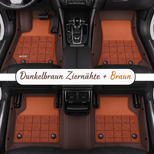 DARK BROWN AND BROWN HALF COIL DOUBLE LAYER NAPPA LEATHER CAR MATS SET