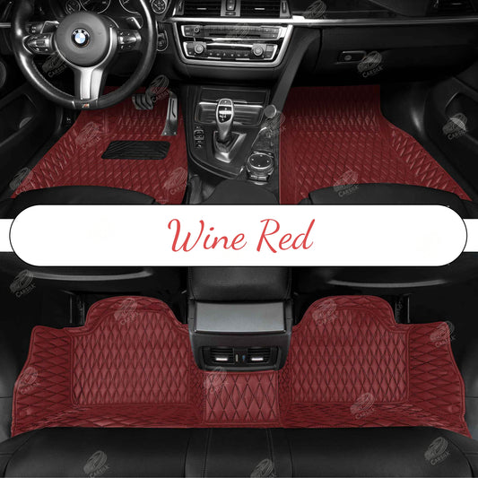 WINE RED DOUBLE STITCHING DIAMOND LUXURY CAR MATS SET - Carsilks 