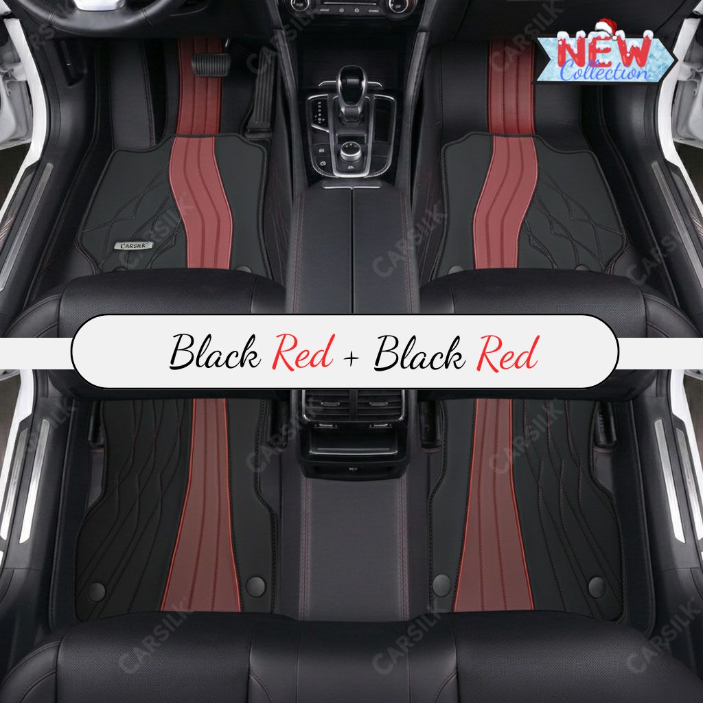 BLACK AND RED PATTERN DOUBLE LAYER PREMIUM CAR MATS SET - Carsilks 