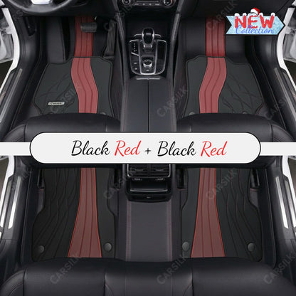 BLACK AND RED PATTERN DOUBLE LAYER PREMIUM CAR MATS SET - Carsilks 