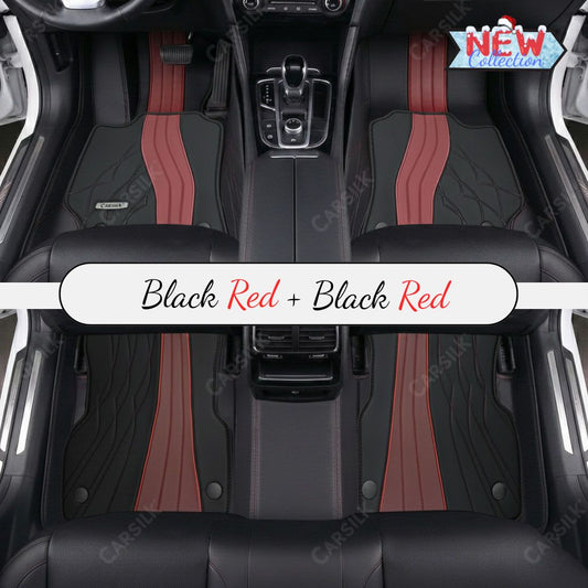 BLACK AND RED PATTERN DOUBLE LAYER PREMIUM CAR MATS SET - Carsilks 