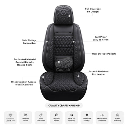 Black & Grey Breathable Waterproof Diamond Pattern Leather Seat Cover for Cars - Carsilks 