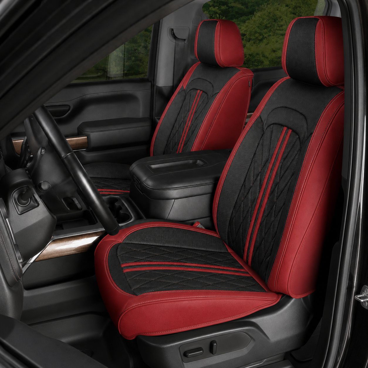 Black & Red Breathable Waterproof Sport Eco Leather Seat Cover for Cars