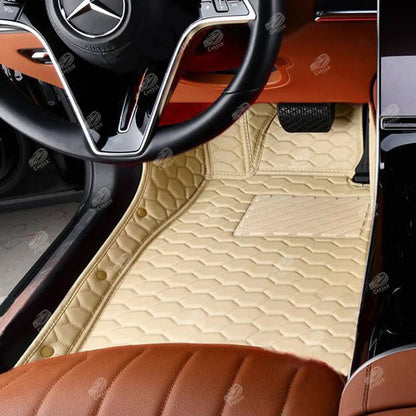 CREAM BEIGE STITCHING HONEY COMB LUXURY CAR MATS SET - Carsilks 