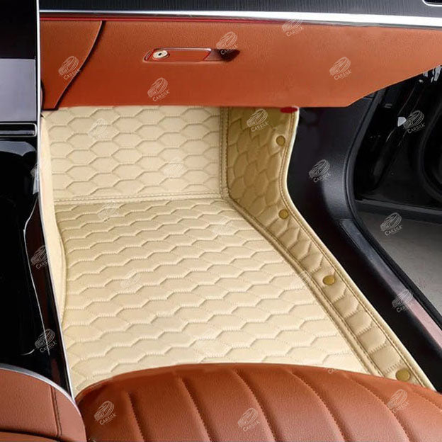 CREAM BEIGE STITCHING HONEY COMB LUXURY CAR MATS SET - Carsilks 