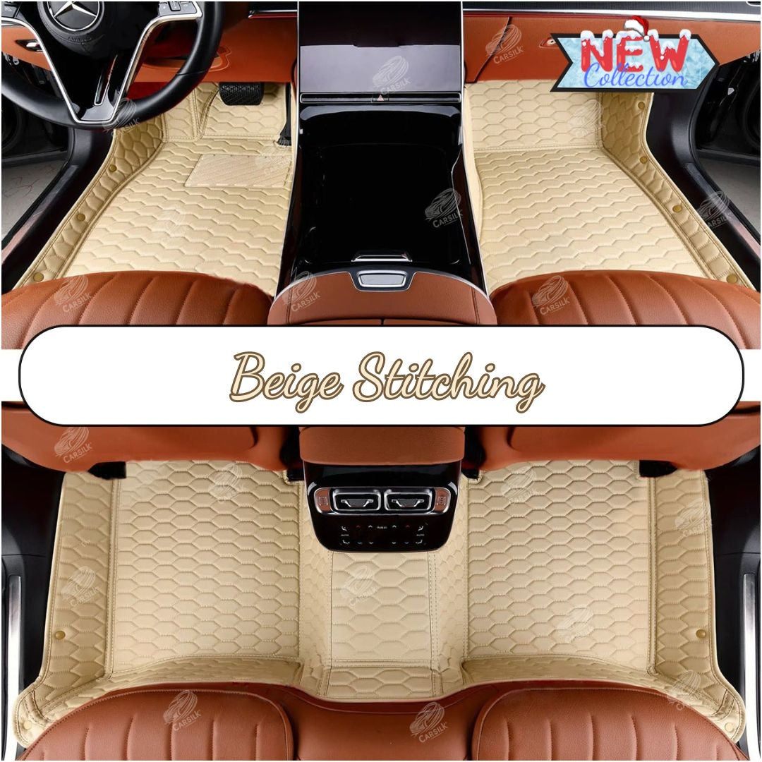 CREAM BEIGE STITCHING HONEY COMB LUXURY CAR MATS SET - Carsilks 