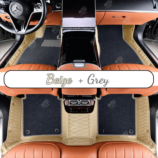 CREAM BEIGE HONEYCOMB BASE WITH BLACK TOP CARPET DOUBLE LAYER CAR MAT SET - Carsilks 