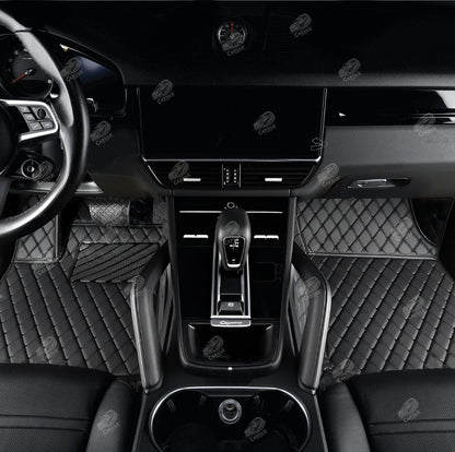 BLACK & BLACK STITCHING DIAMOND LUXURY CAR MATS SET