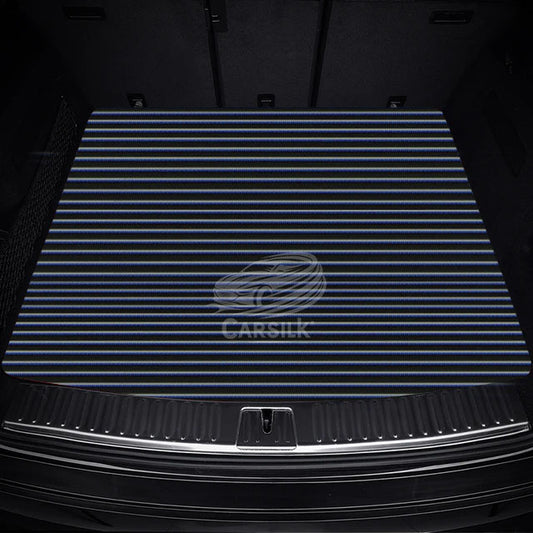 BLACK & BLUE STITCHING STRIPE LUXURY BASE TRUNK CAR MATS SET - Carsilks 