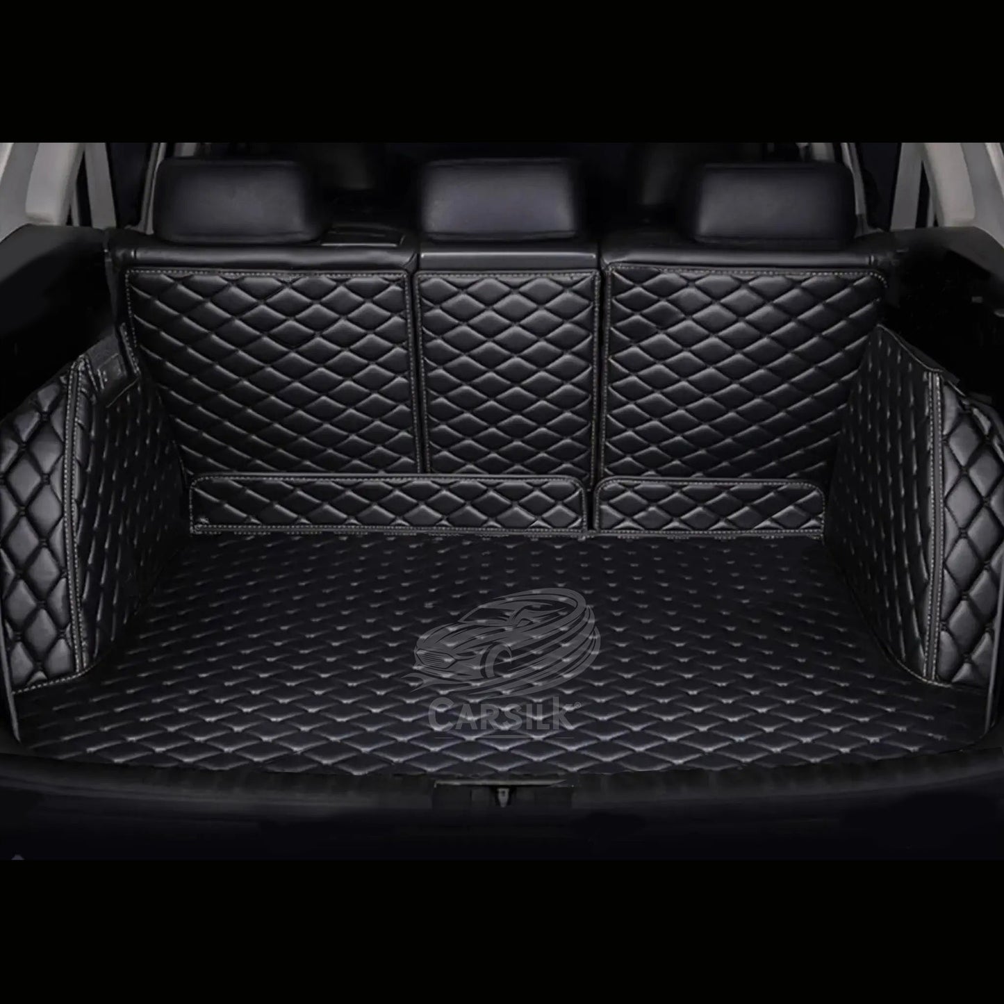 BLACK STITCHING 3D DIAMOND LUXURY TRUNK CAR MATS SET - Carsilks 