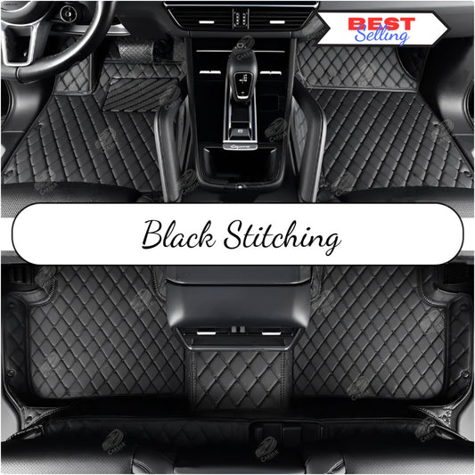 BLACK & BLACK STITCHING DIAMOND LUXURY CAR MATS SET - Carsilks 