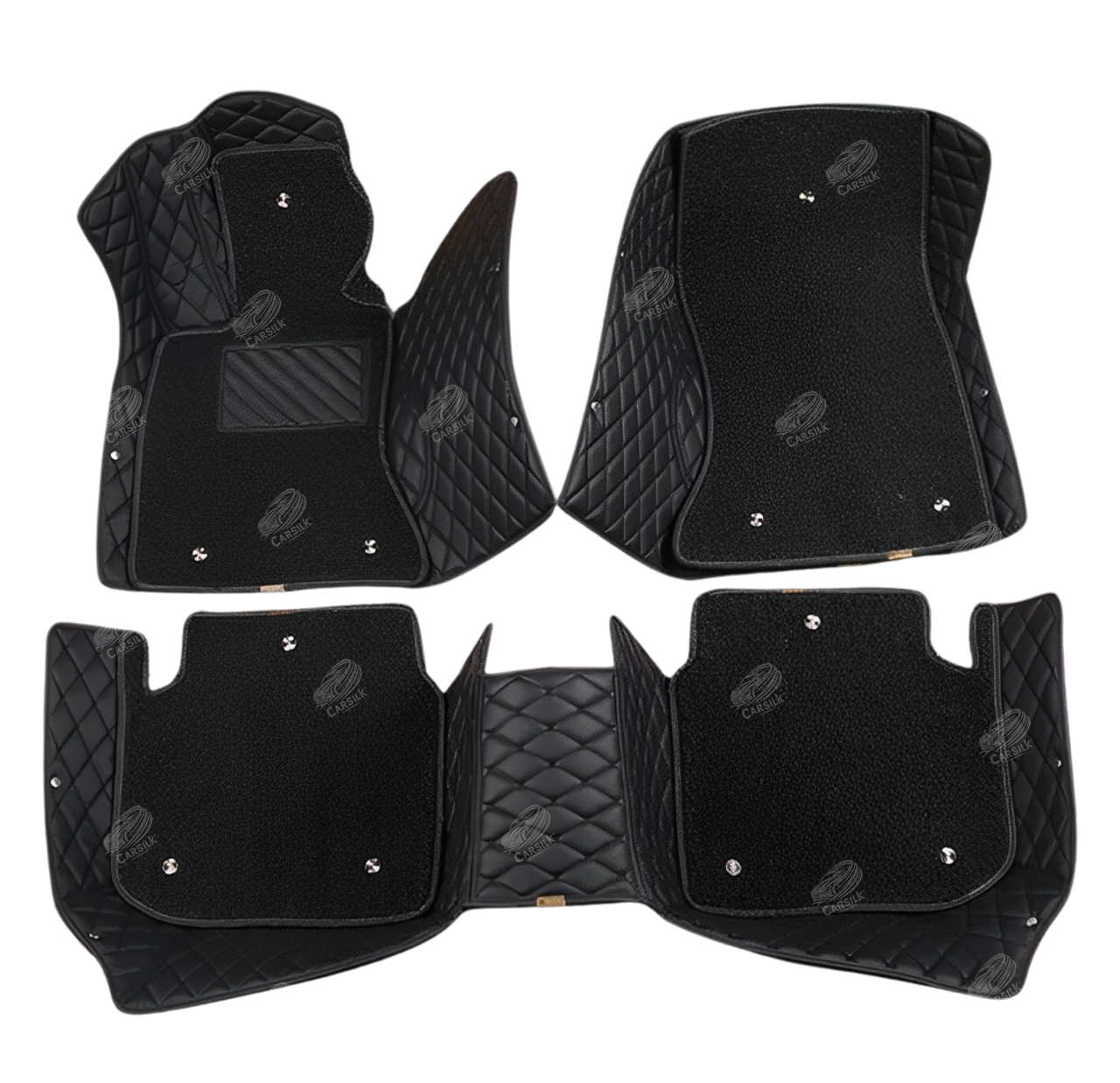 BLACK AND BLACK WITH BLACK STITCHING DIAMOND LUXURY CAR MATS SET (Additional selection) - Carsilks 