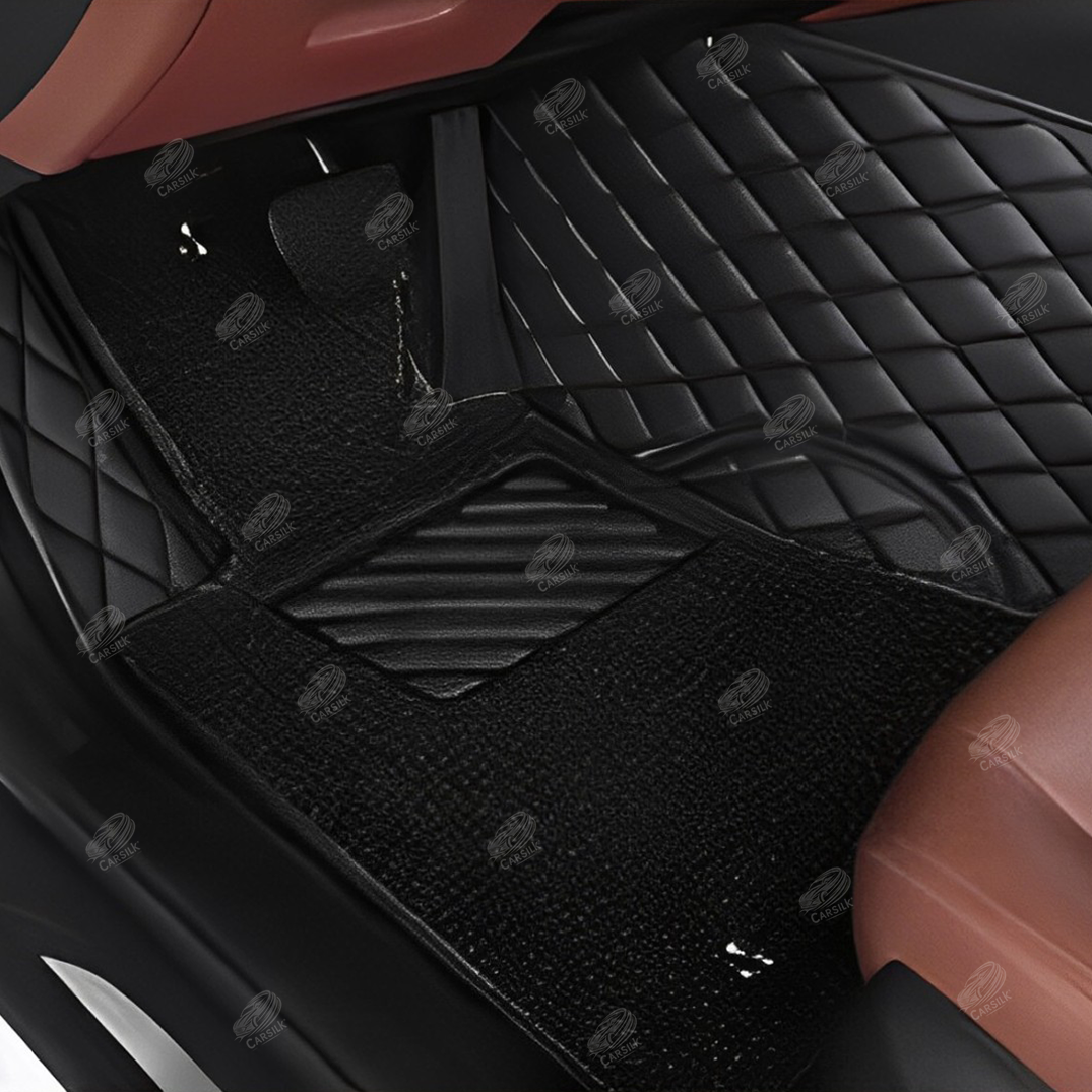 BLACK AND BLACK WITH BLACK STITCHING DIAMOND LUXURY CAR MATS SET (Additional selection) - Carsilks 