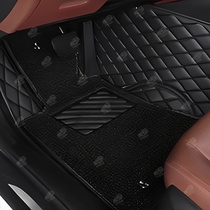 BLACK AND BLACK WITH BLACK STITCHING DIAMOND LUXURY CAR MATS SET (Additional selection) - Carsilks 