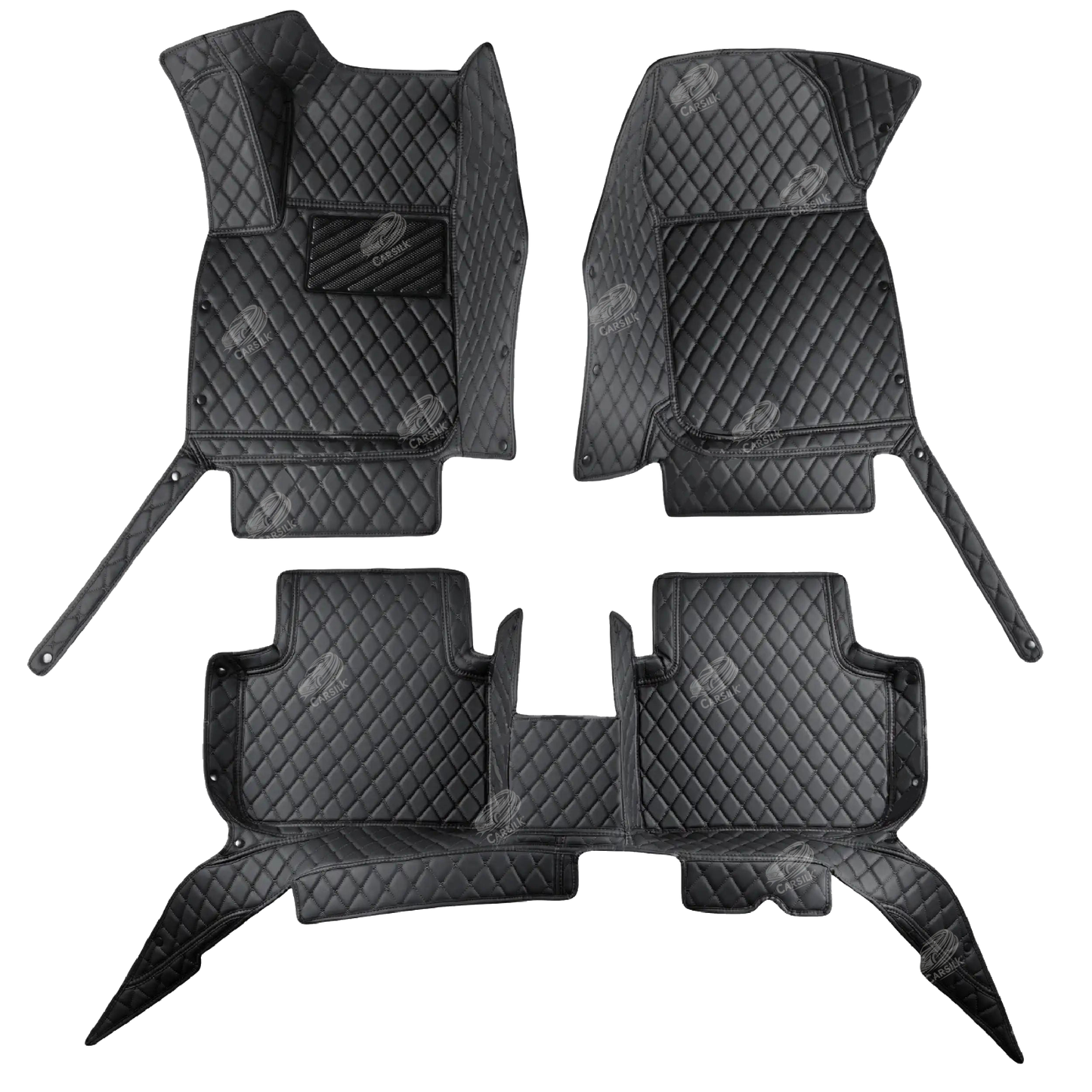 BLACK & BLACK STITCHING DIAMOND LUXURY CAR MATS SET